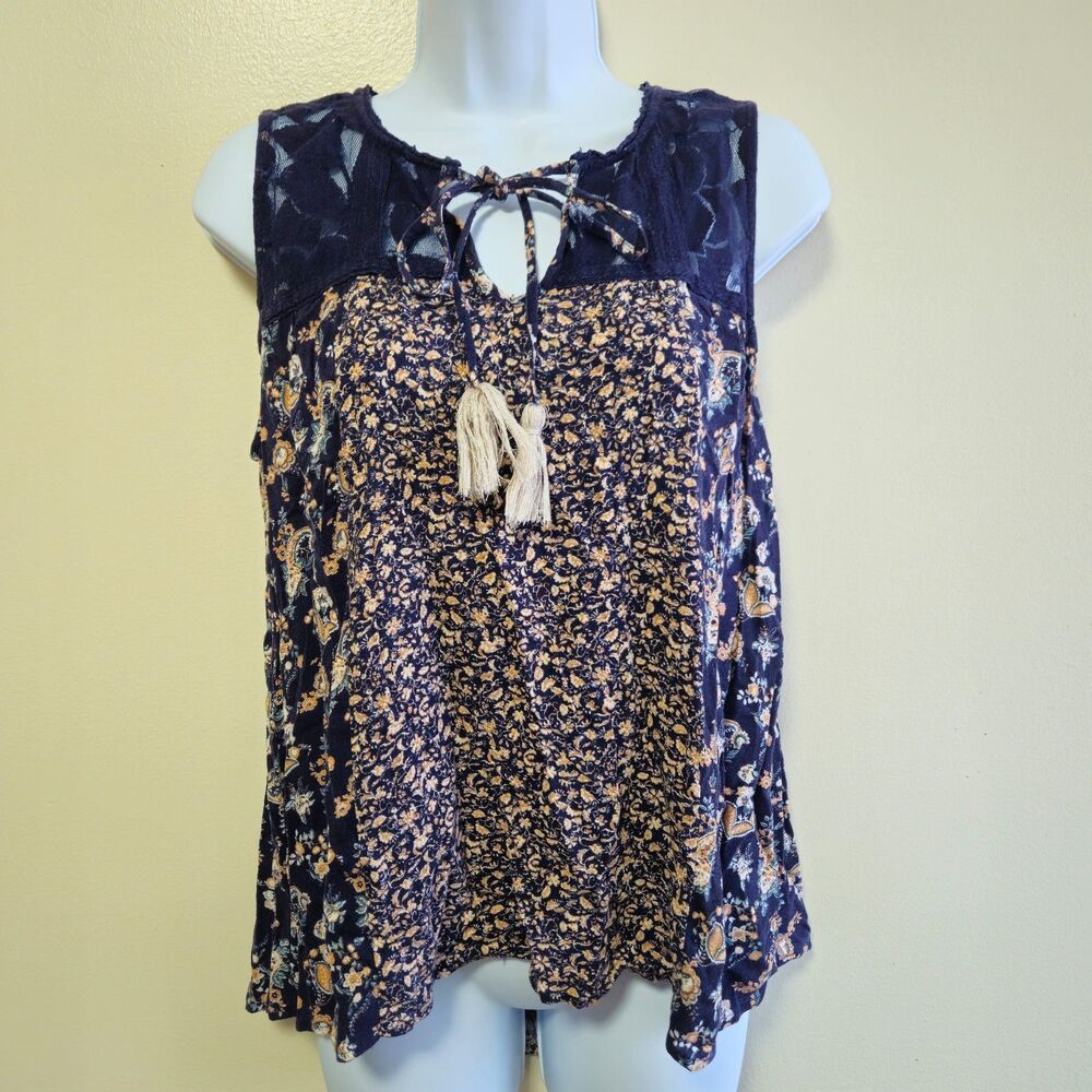 Knox Rose Floral Paisley High Low Tank Top Flowy Lace Girly Summer Women Med
